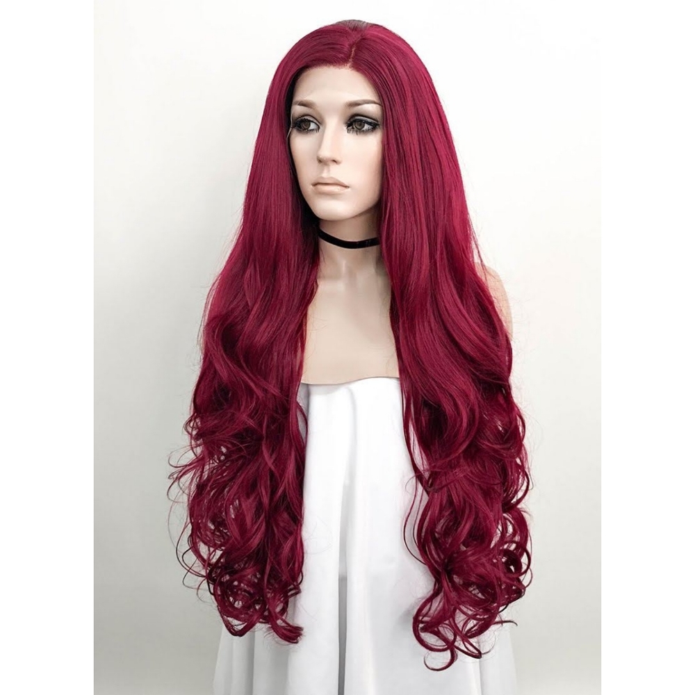 Wavy Reddish Purple Lace Front Synthetic Wig
